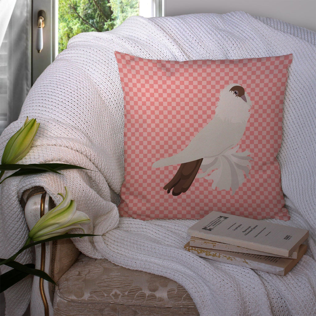 German Helmet Pigeon Pink Check Decorative Throw Pillow 14x14 Indoor Outdoor Accent Cushion, Fabric Cover with Insert for Sofa, Bed, Porch & Living Room
