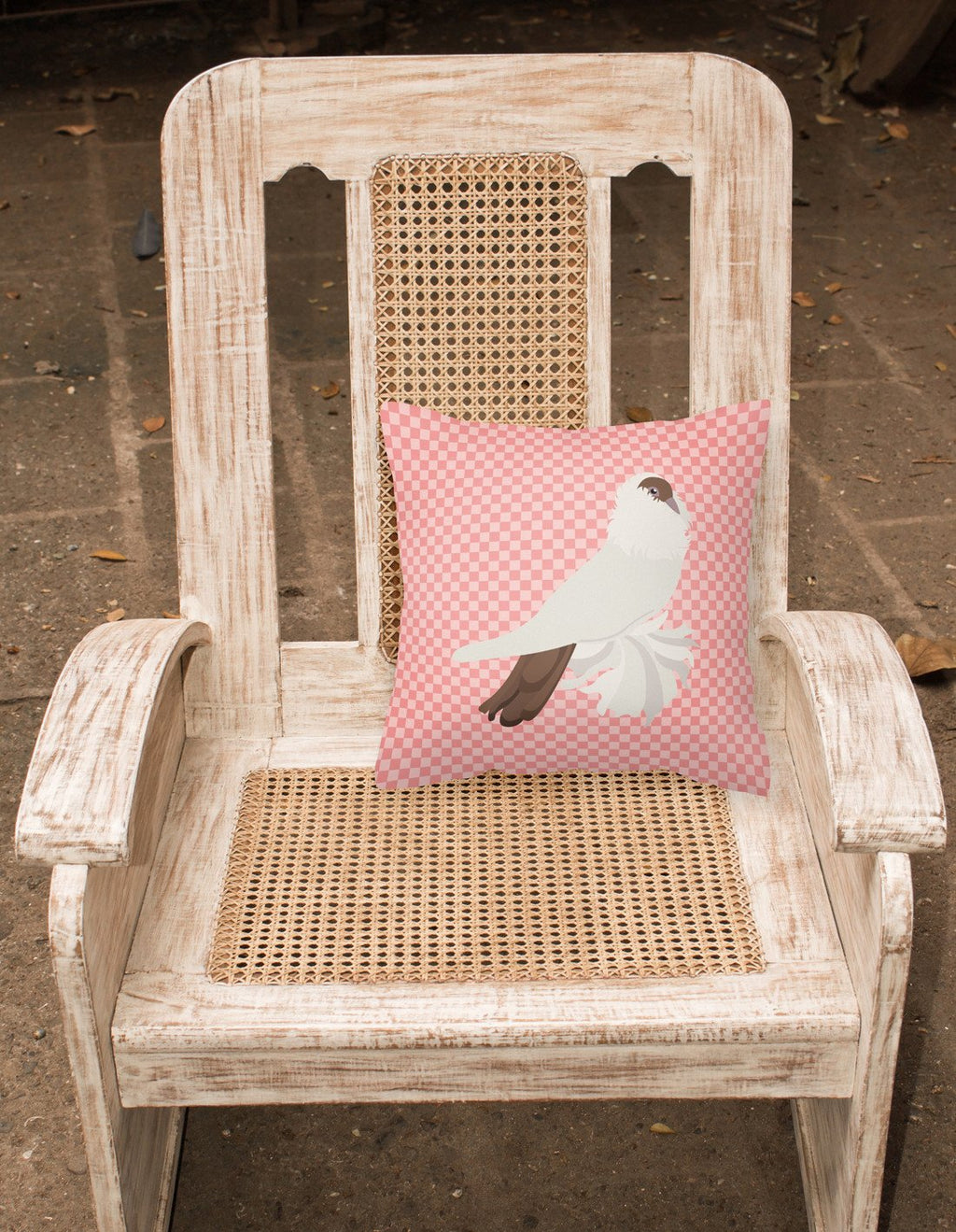 German Helmet Pigeon Pink Check Decorative Throw Pillow 18x18 Indoor Outdoor Accent Cushion, Fabric Cover with Insert for Sofa, Bed, Porch & Living Room