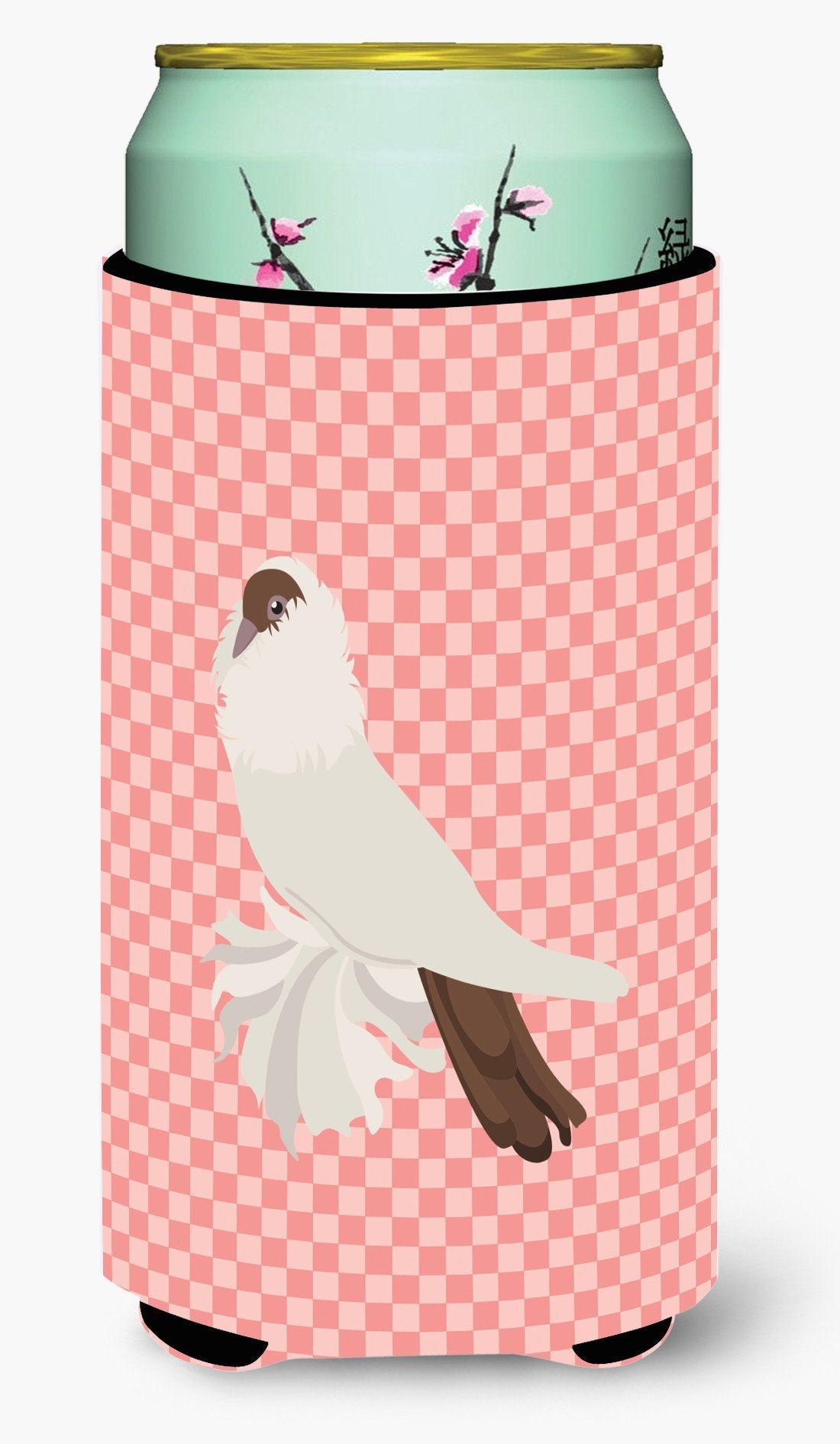 German Helmet Pigeon Pink Check Tall Boy Hugger Can Cooler Sleeve Machine Washable Drink Collapsible Insulator Beverage Insulated Holder