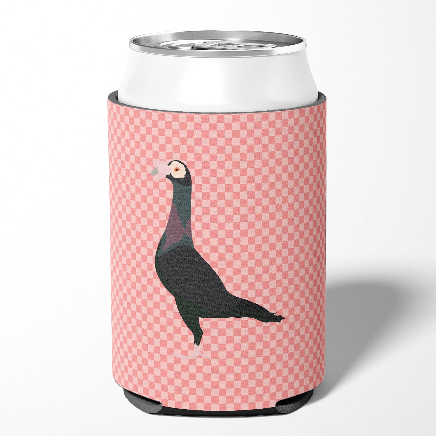 English Carrier Pigeon Pink Check Can or Bottle Hugger Cooler Sleeve for Standard 12 oz Cans, Insulated Foam Beer & Soda Can Hugger Reusable