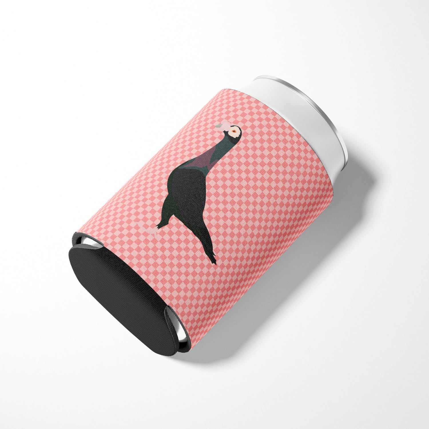 English Carrier Pigeon Pink Check Can or Bottle Hugger Cooler Sleeve for Standard 12 oz Cans, Insulated Foam Beer & Soda Can Hugger Reusable