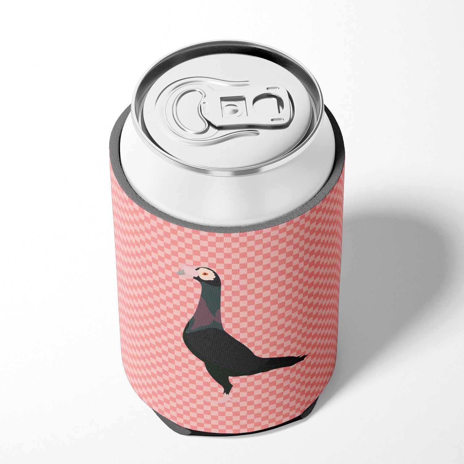 English Carrier Pigeon Pink Check Can or Bottle Hugger Cooler Sleeve for Standard 12 oz Cans, Insulated Foam Beer & Soda Can Hugger Reusable