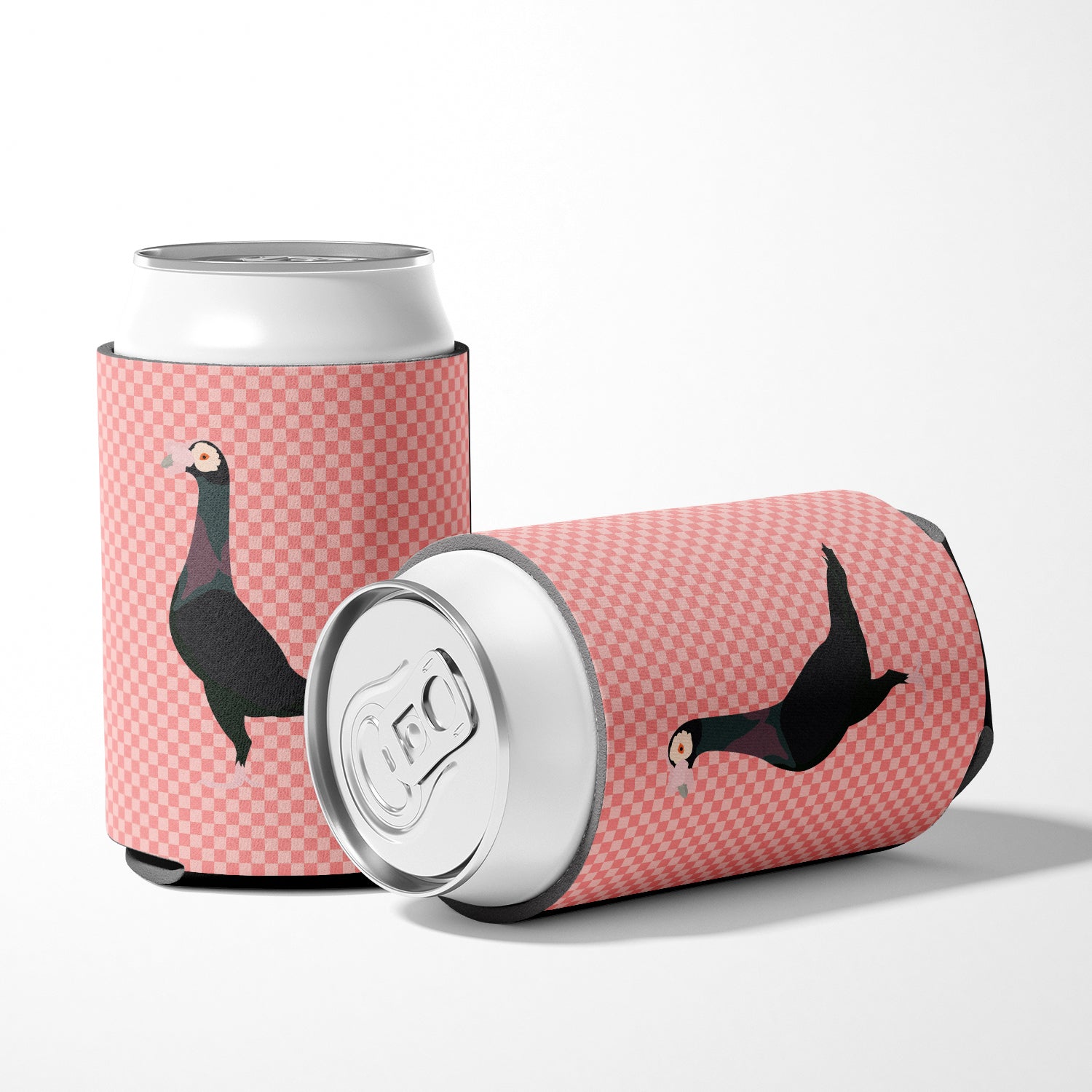 English Carrier Pigeon Pink Check Can or Bottle Hugger Cooler Sleeve for Standard 12 oz Cans, Insulated Foam Beer & Soda Can Hugger Reusable
