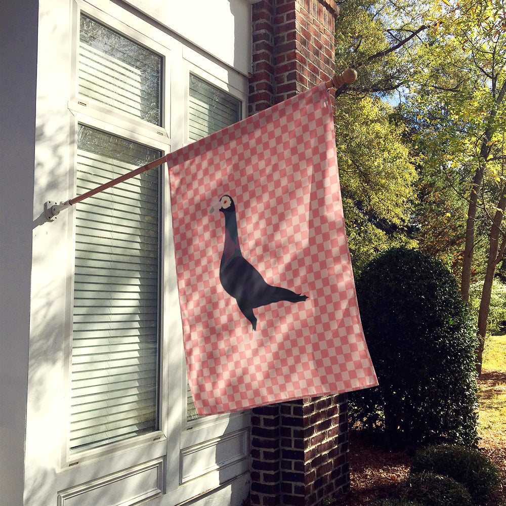 English Carrier Pigeon Pink Check House Flag 28x40 Porch Sleeve Pole Decorative Outside Yard Banner Artwork Wall Hanging, Polyester