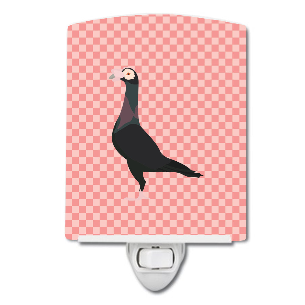 English Carrier Pigeon Pink Check Ceramic Night Light Compact, UL-Certified, Ideal for Bedroom, Bathroom, Nursery, Hallway, Kitchen, 6x4x3, Multicolor