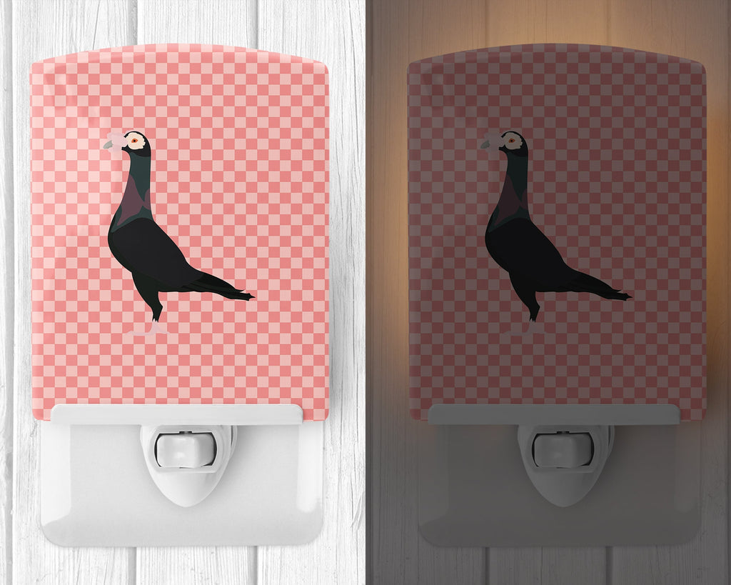 English Carrier Pigeon Pink Check Ceramic Night Light Compact, UL-Certified, Ideal for Bedroom, Bathroom, Nursery, Hallway, Kitchen, 6x4x3, Multicolor