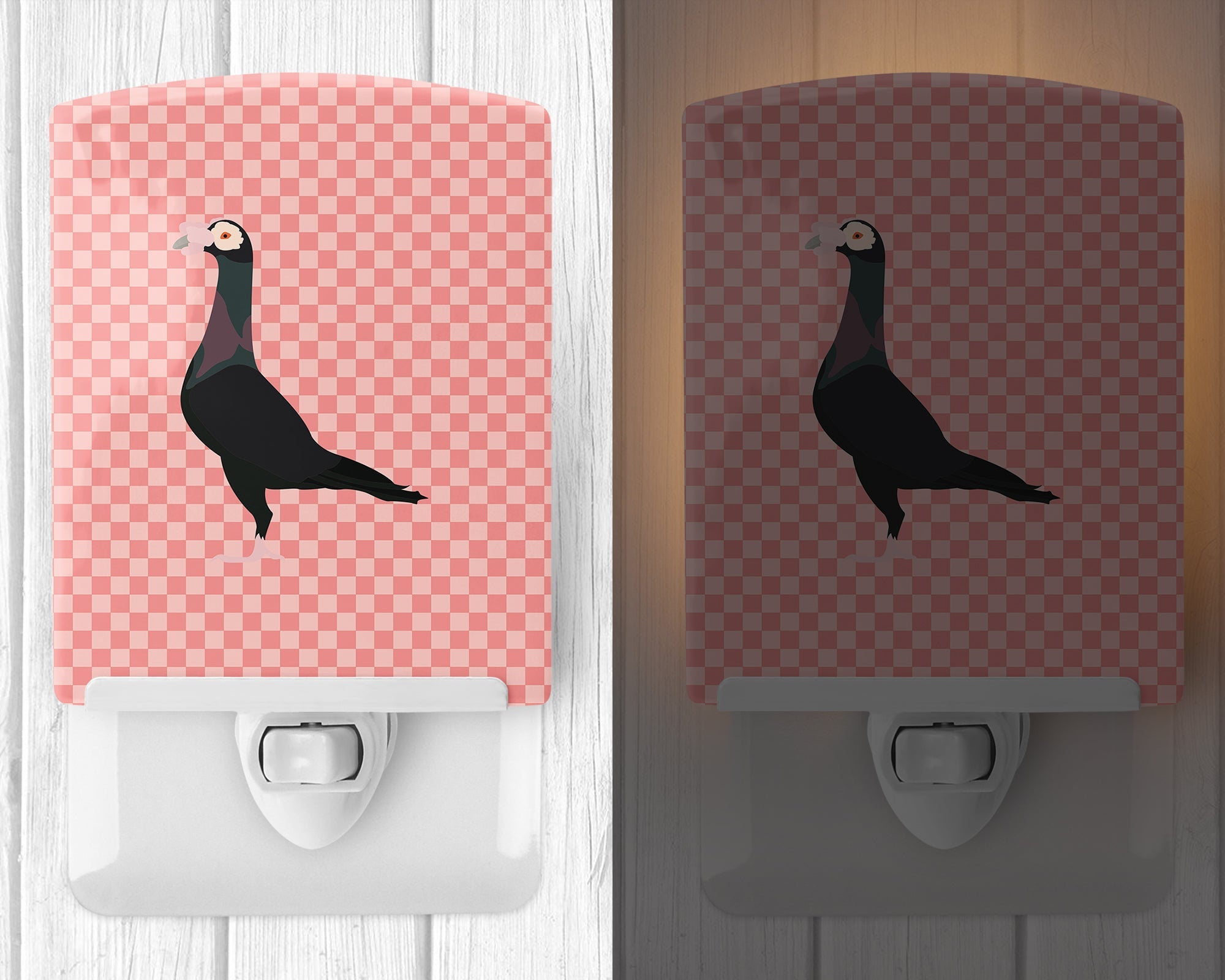 English Carrier Pigeon Pink Check Ceramic Night Light Compact, UL-Certified, Ideal for Bedroom, Bathroom, Nursery, Hallway, Kitchen, 6x4x3, Multicolor