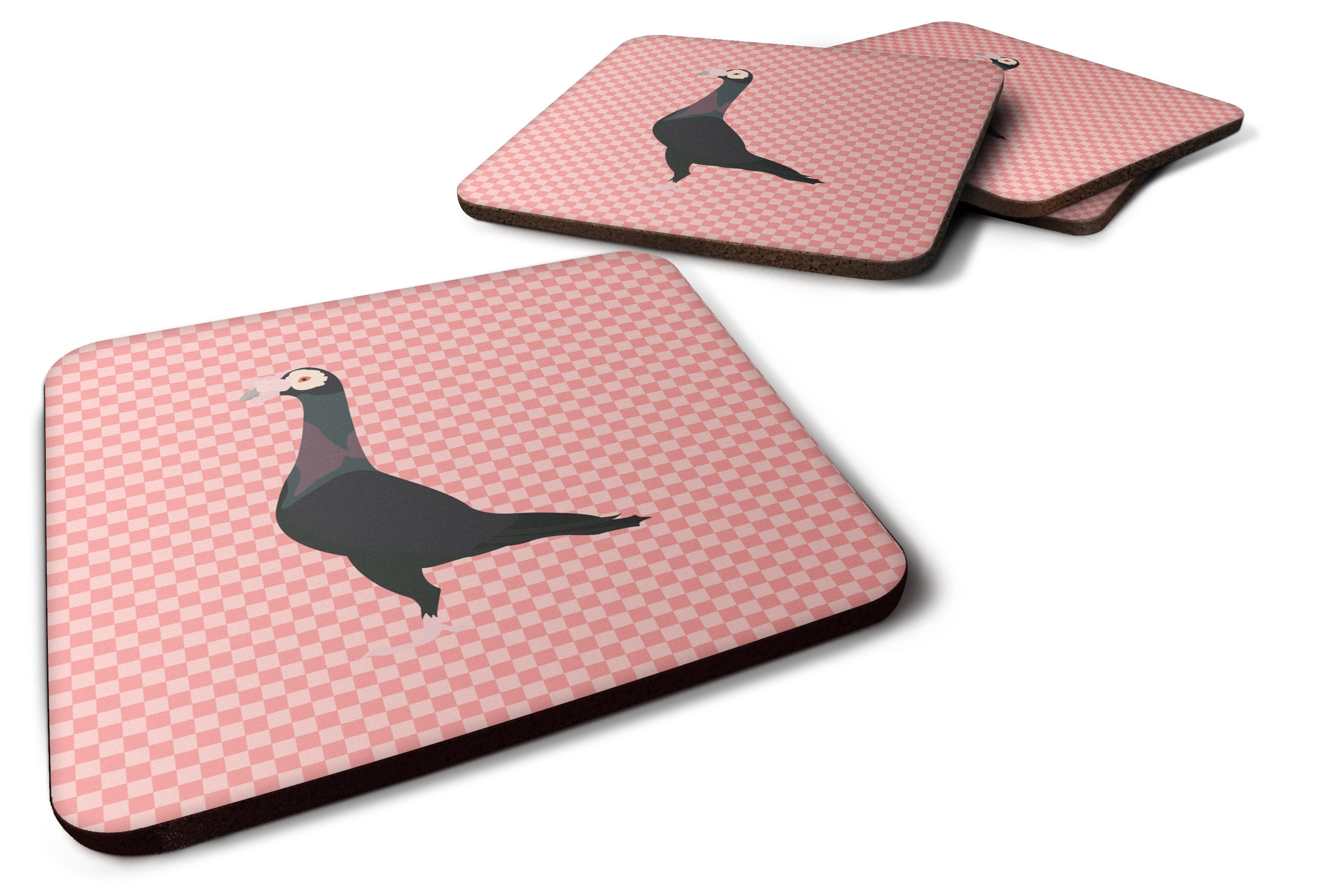 English Carrier Pigeon Pink Check Foam Coasters Set of 4 Cup Coasters for Indoor Outdoor, Tabletop Protection, Anti Slip, Mouse pad Material