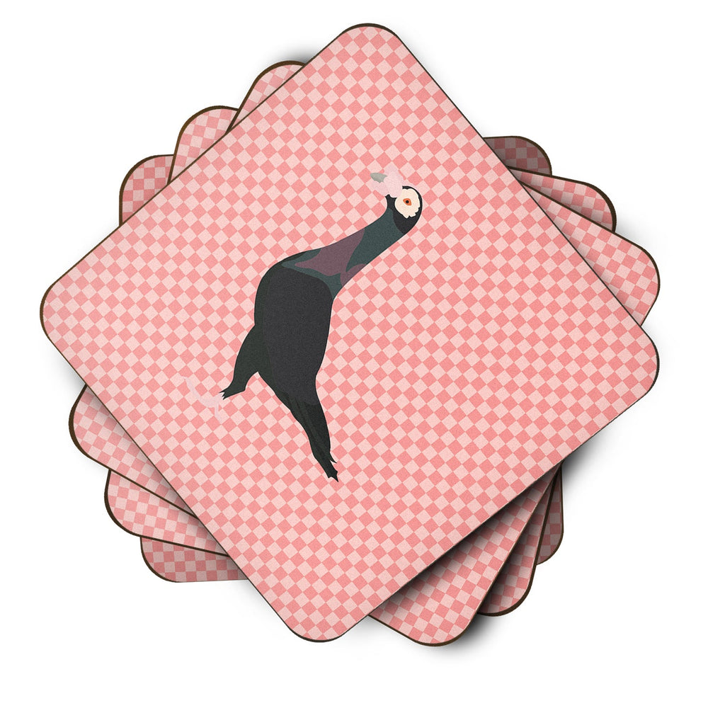 English Carrier Pigeon Pink Check Foam Coasters Set of 4 Cup Coasters for Indoor Outdoor, Tabletop Protection, Anti Slip, Mouse pad Material