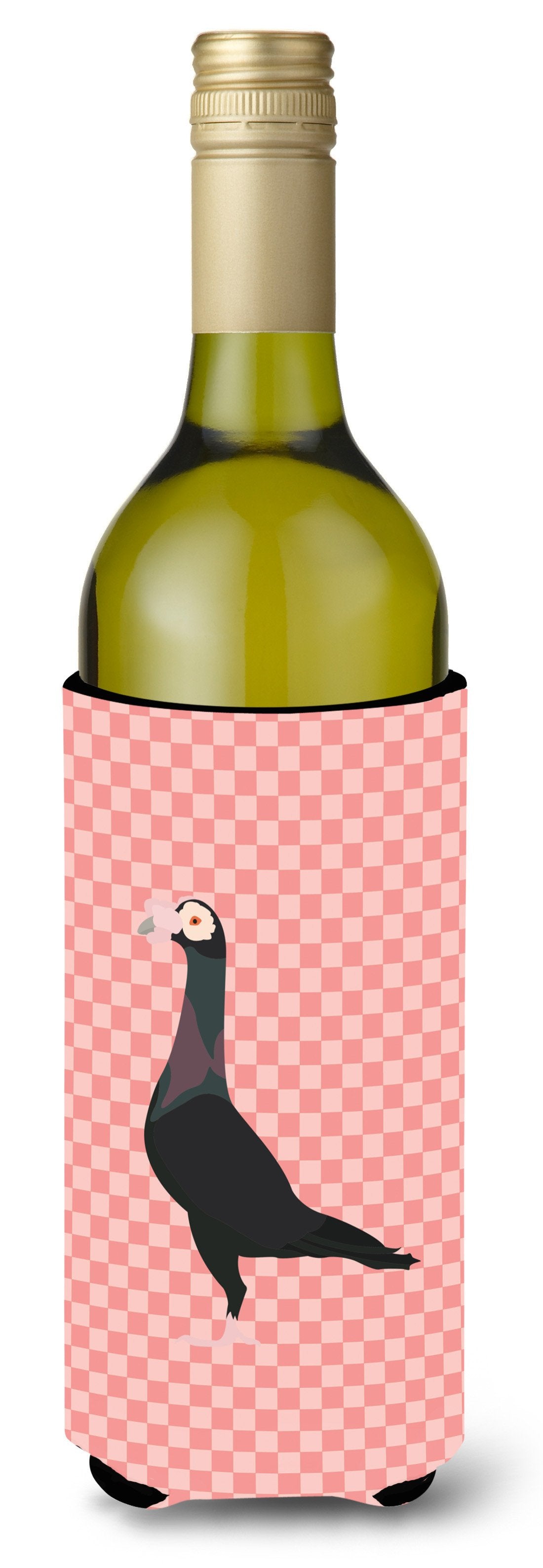 English Carrier Pigeon Pink Check Wine Bottle Hugger Gift Sleeve for Standard 750 ml Bottles, Insulated Reusable Also Fits Mini Shot & Pint Bottles