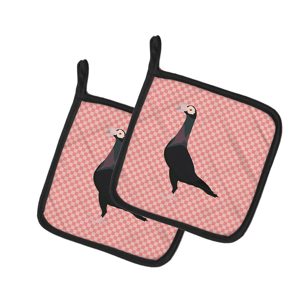 English Carrier Pigeon Pink Check Pot Holder Set of 2 Heat Resistant Quilted Hot Pads 7.5 x 7.5 Inch, Insulated Kitchen Trivets for Cooking & Baking