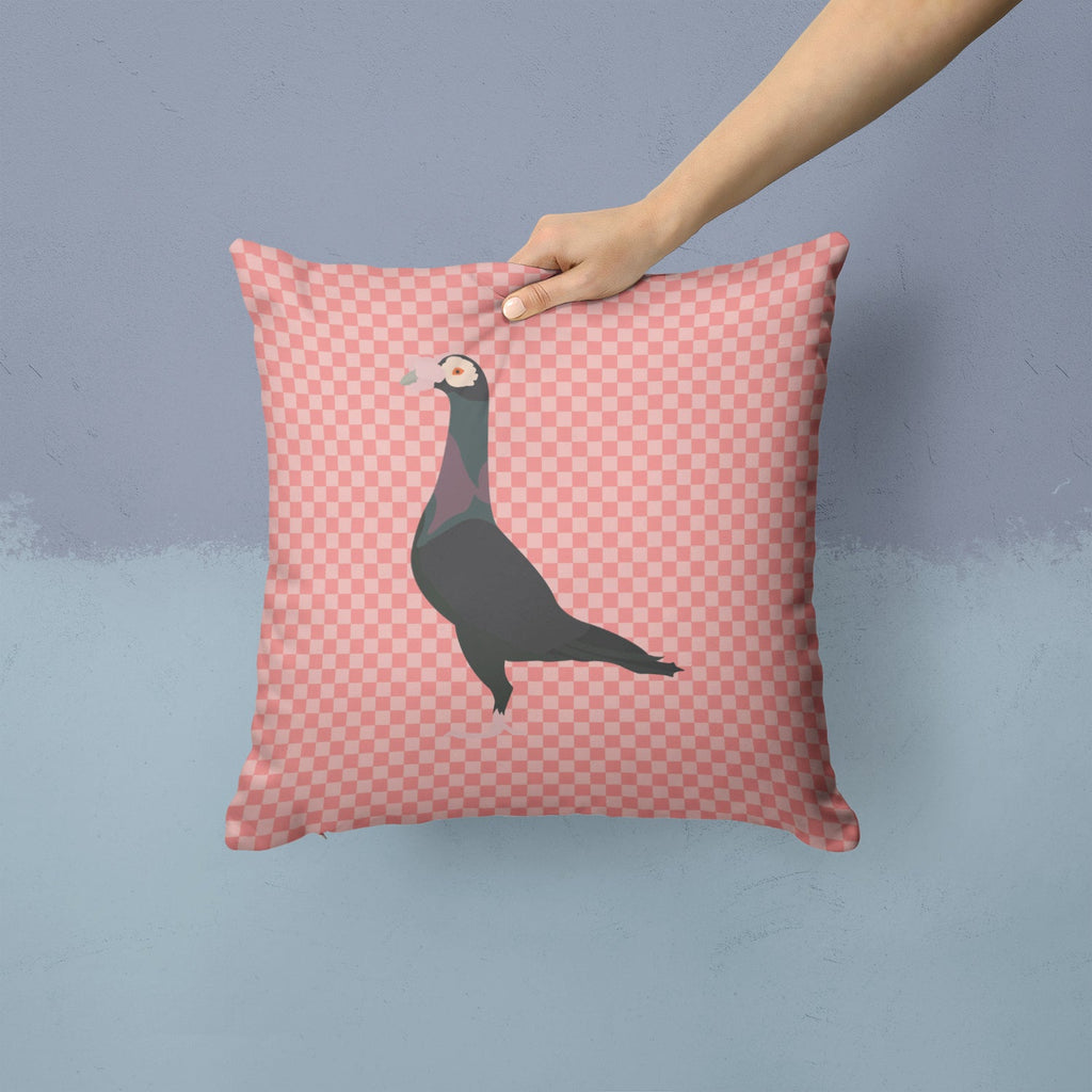 English Carrier Pigeon Pink Check Decorative Throw Pillow 14x14 Indoor Outdoor Accent Cushion, Fabric Cover with Insert for Sofa, Bed, Porch & Living Room