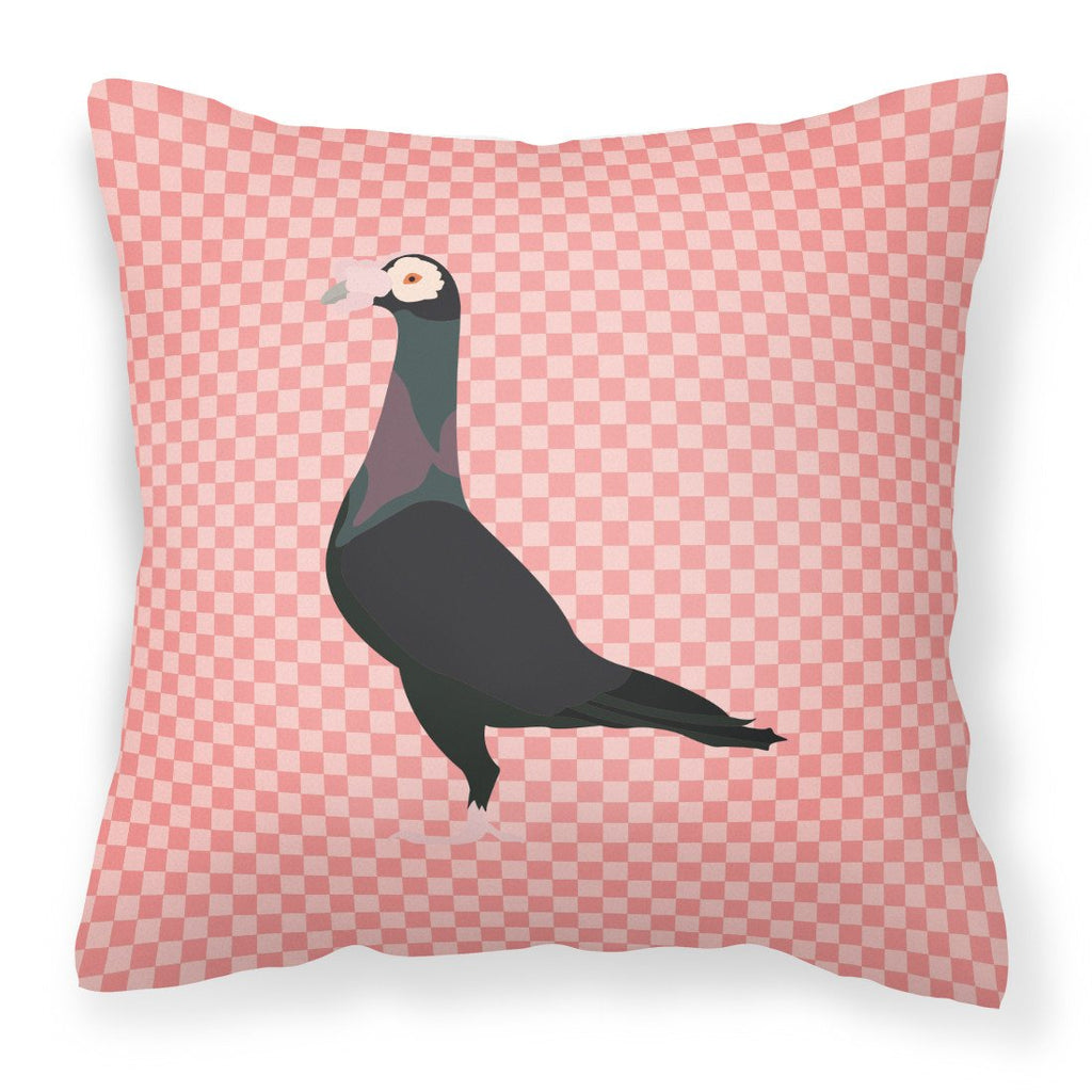 English Carrier Pigeon Pink Check Decorative Throw Pillow 18x18 Indoor Outdoor Accent Cushion, Fabric Cover with Insert for Sofa, Bed, Porch & Living Room