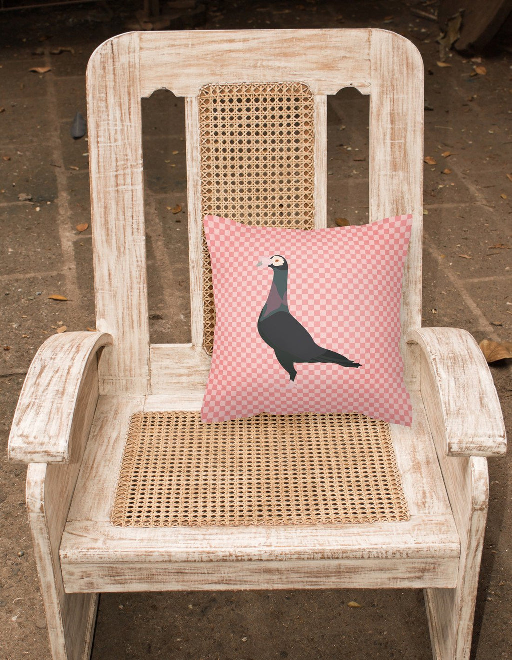 English Carrier Pigeon Pink Check Decorative Throw Pillow 18x18 Indoor Outdoor Accent Cushion, Fabric Cover with Insert for Sofa, Bed, Porch & Living Room