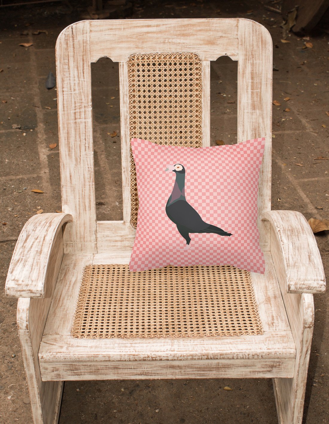 English Carrier Pigeon Pink Check Decorative Throw Pillow 18x18 Indoor Outdoor Accent Cushion, Fabric Cover with Insert for Sofa, Bed, Porch & Living Room