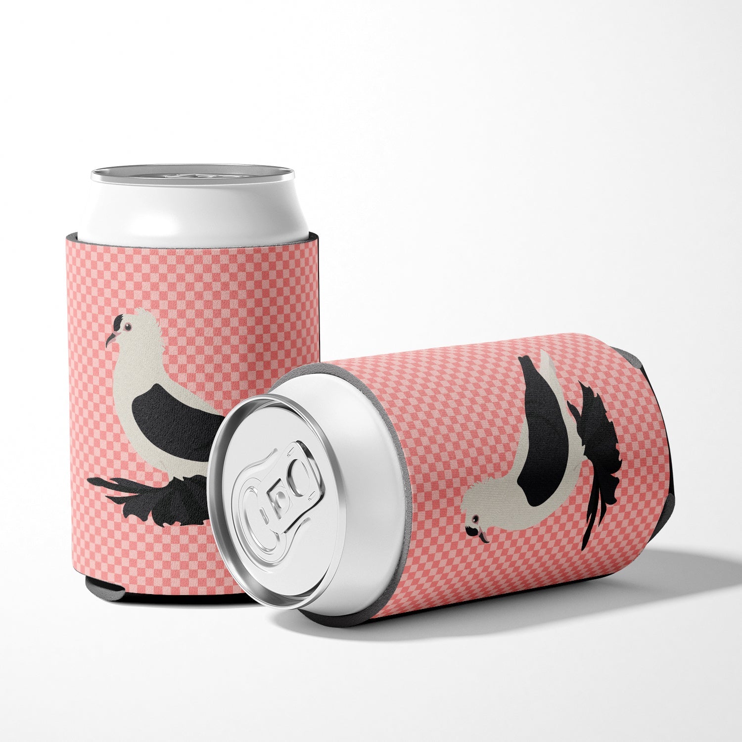 Saxon Fairy Swallow Pigeon Pink Check Can or Bottle Hugger Cooler Sleeve for Standard 12 oz Cans, Insulated Foam Beer & Soda Can Hugger Reusable