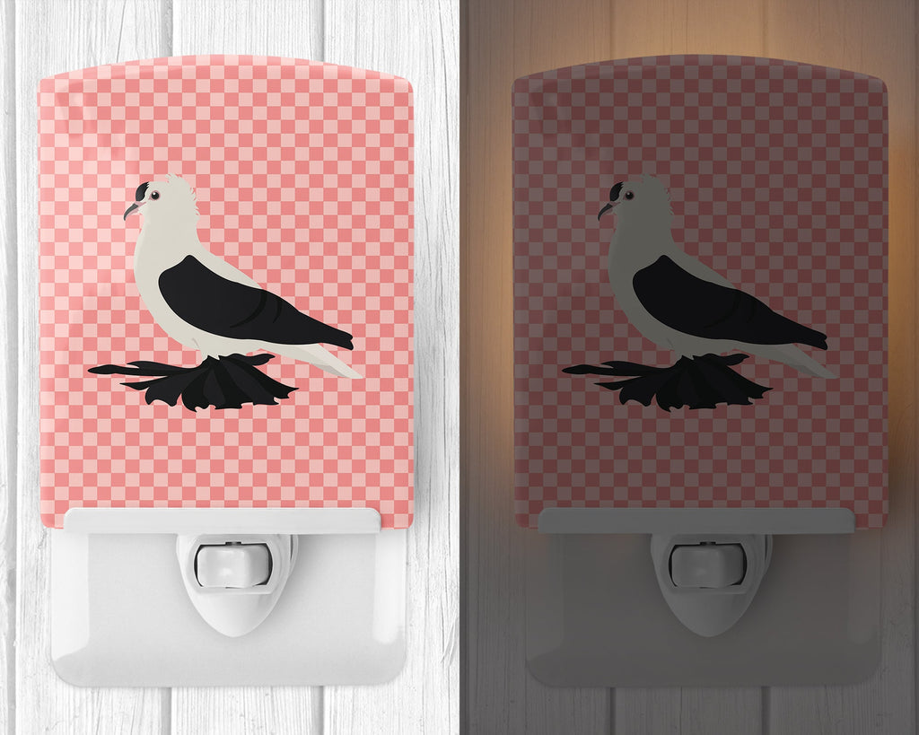Saxon Fairy Swallow Pigeon Pink Check Ceramic Night Light Compact, UL-Certified, Ideal for Bedroom, Bathroom, Nursery, Hallway, Kitchen, 6x4x3, Multicolor