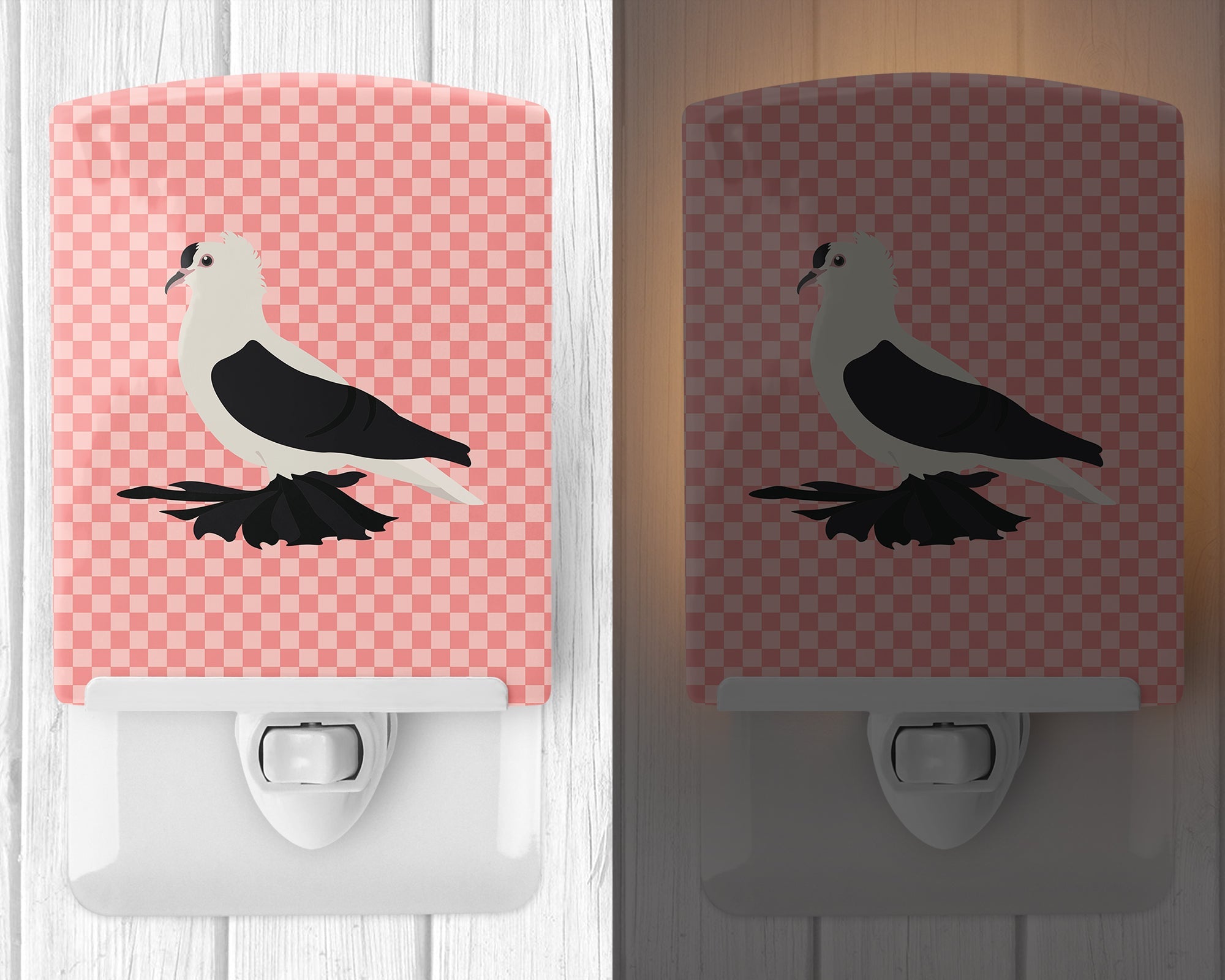 Saxon Fairy Swallow Pigeon Pink Check Ceramic Night Light Compact, UL-Certified, Ideal for Bedroom, Bathroom, Nursery, Hallway, Kitchen, 6x4x3, Multicolor