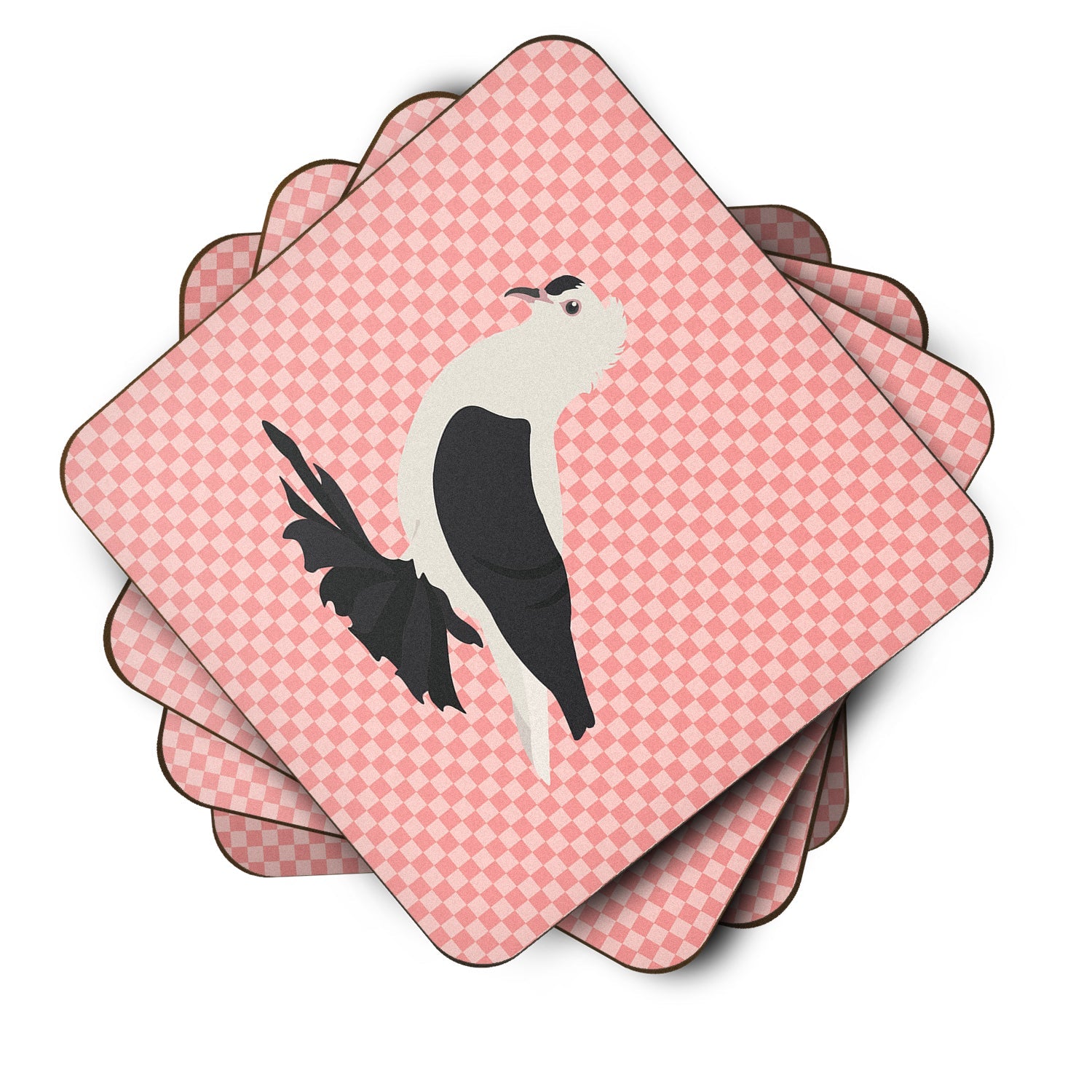 Saxon Fairy Swallow Pigeon Pink Check Foam Coasters Set of 4 Cup Coasters for Indoor Outdoor, Tabletop Protection, Anti Slip, Mouse pad Material