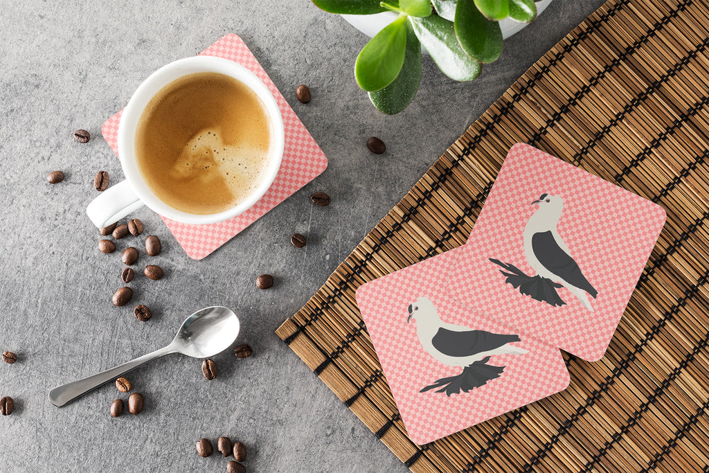 Saxon Fairy Swallow Pigeon Pink Check Foam Coasters Set of 4 Cup Coasters for Indoor Outdoor, Tabletop Protection, Anti Slip, Mouse pad Material