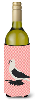 Saxon Fairy Swallow Pigeon Pink Check Wine Bottle Hugger Gift Sleeve for Standard 750 ml Bottles, Insulated Reusable Also Fits Mini Shot & Pint Bottles