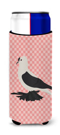 Saxon Fairy Swallow Pigeon Pink Check Slim Can Hugger , Insulated Foam Hugger for 12 oz Slim Cans, Beer Bottles & Water Bottles, Printed in USA