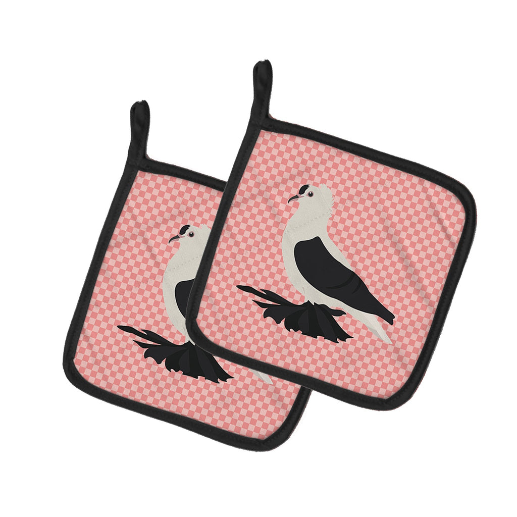 Saxon Fairy Swallow Pigeon Pink Check Pot Holder Set of 2 Heat Resistant Quilted Hot Pads 7.5 x 7.5 Inch, Insulated Kitchen Trivets for Cooking & Baking