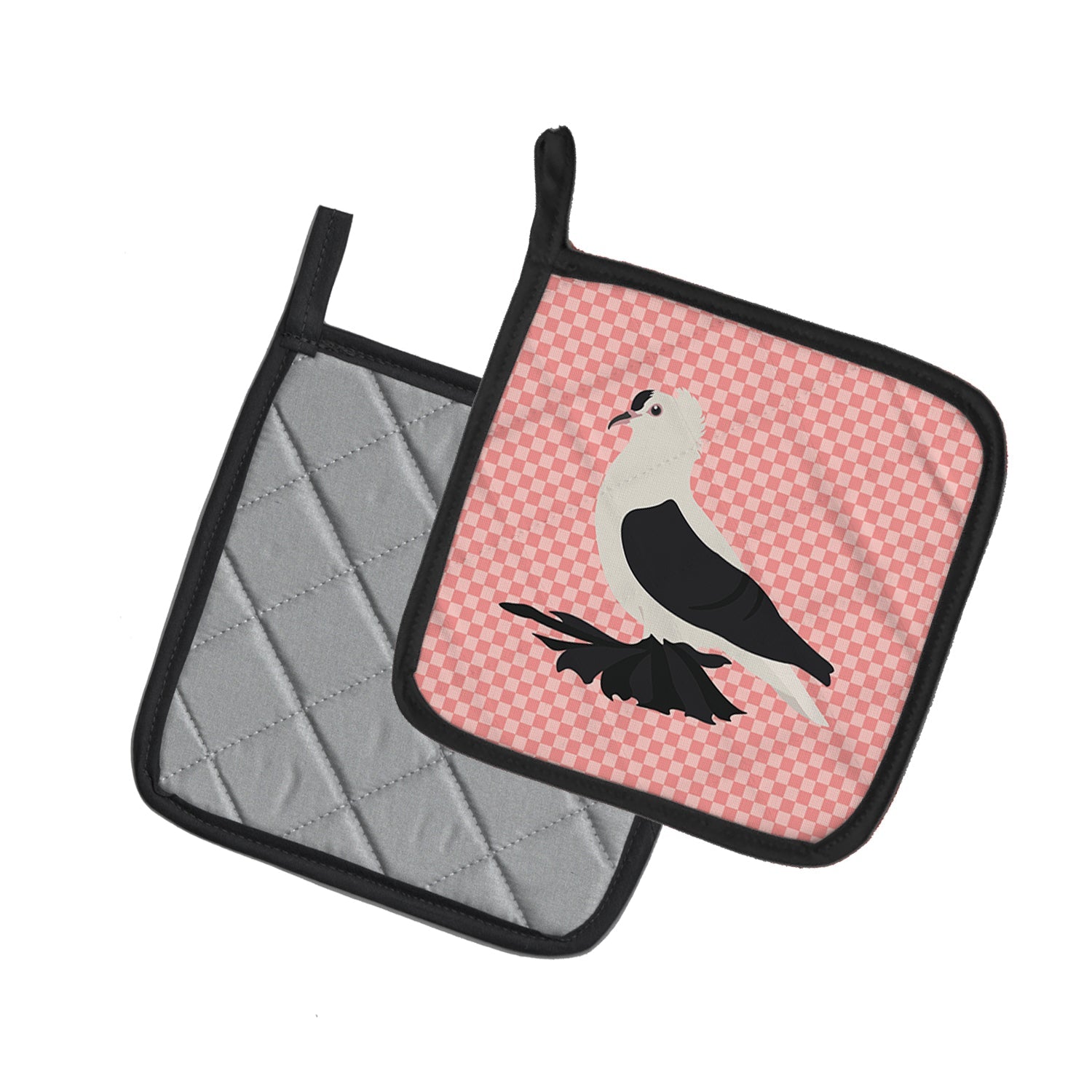 Saxon Fairy Swallow Pigeon Pink Check Pot Holder Set of 2 Heat Resistant Quilted Hot Pads 7.5 x 7.5 Inch, Insulated Kitchen Trivets for Cooking & Baking