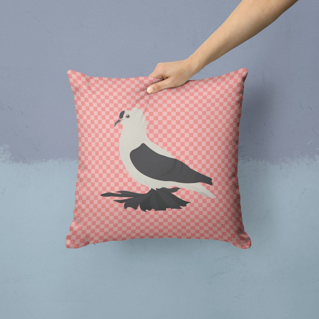 Saxon Fairy Swallow Pigeon Pink Check Decorative Throw Pillow 14x14 Indoor Outdoor Accent Cushion, Fabric Cover with Insert for Sofa, Bed, Porch & Living Room
