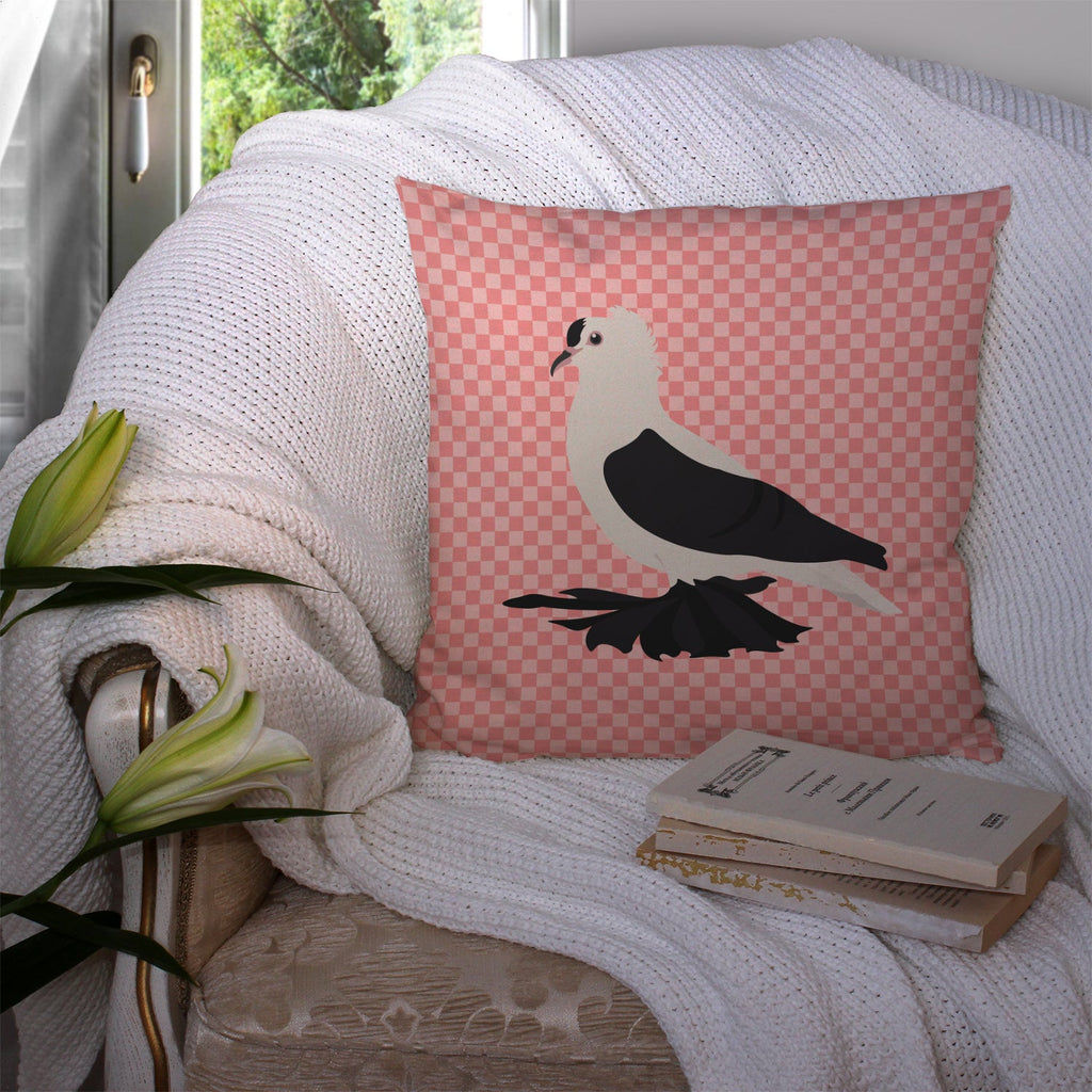 Saxon Fairy Swallow Pigeon Pink Check Decorative Throw Pillow 14x14 Indoor Outdoor Accent Cushion, Fabric Cover with Insert for Sofa, Bed, Porch & Living Room