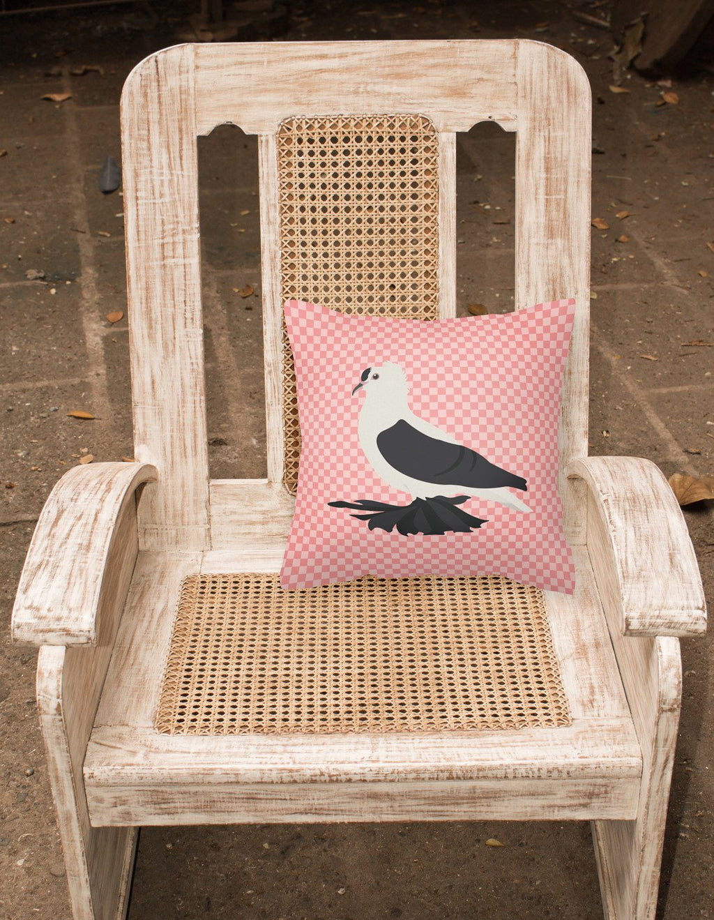 Saxon Fairy Swallow Pigeon Pink Check Decorative Throw Pillow 18x18 Indoor Outdoor Accent Cushion, Fabric Cover with Insert for Sofa, Bed, Porch & Living Room