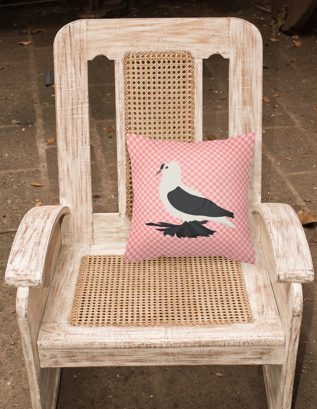Saxon Fairy Swallow Pigeon Pink Check Decorative Throw Pillow 18x18 Indoor Outdoor Accent Cushion, Fabric Cover with Insert for Sofa, Bed, Porch & Living Room