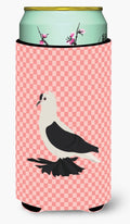 Saxon Fairy Swallow Pigeon Pink Check Tall Boy Hugger Can Cooler Sleeve Machine Washable Drink Collapsible Insulator Beverage Insulated Holder