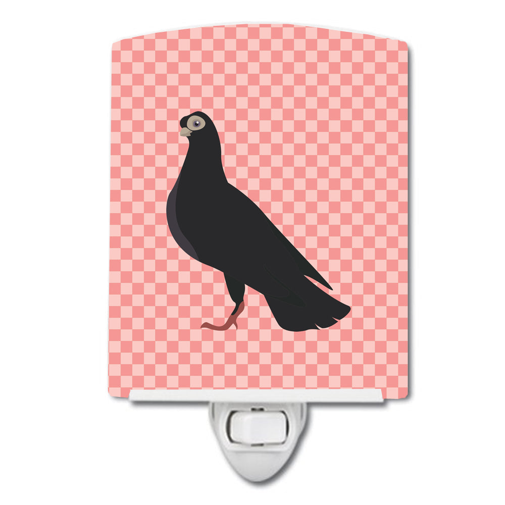 Budapest Highflyer Pigeon Pink Check Ceramic Night Light Compact, UL-Certified, Ideal for Bedroom, Bathroom, Nursery, Hallway, Kitchen, 6x4x3, Multicolor