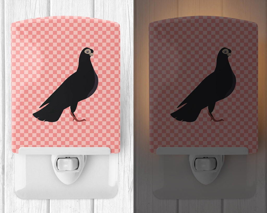Budapest Highflyer Pigeon Pink Check Ceramic Night Light Compact, UL-Certified, Ideal for Bedroom, Bathroom, Nursery, Hallway, Kitchen, 6x4x3, Multicolor