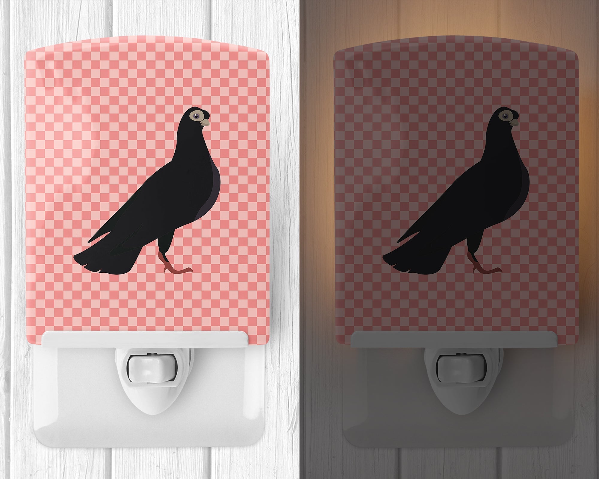 Budapest Highflyer Pigeon Pink Check Ceramic Night Light Compact, UL-Certified, Ideal for Bedroom, Bathroom, Nursery, Hallway, Kitchen, 6x4x3, Multicolor