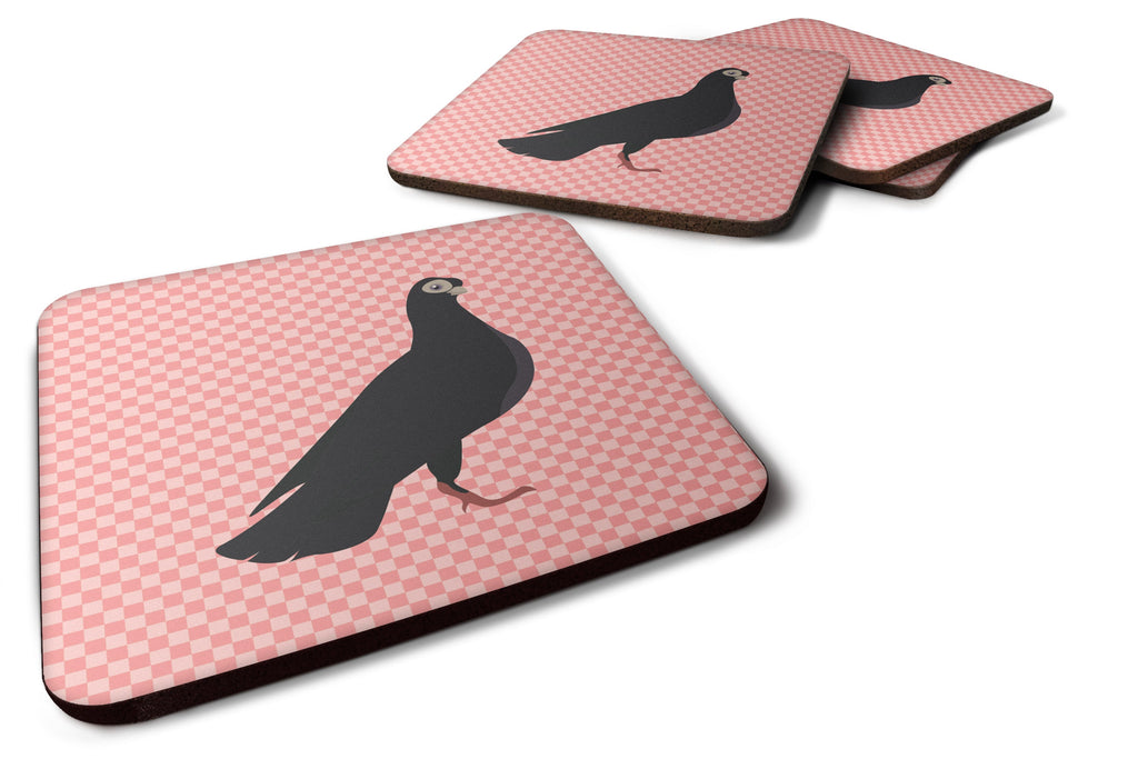 Budapest Highflyer Pigeon Pink Check Foam Coasters Set of 4 Cup Coasters for Indoor Outdoor, Tabletop Protection, Anti Slip, Mouse pad Material