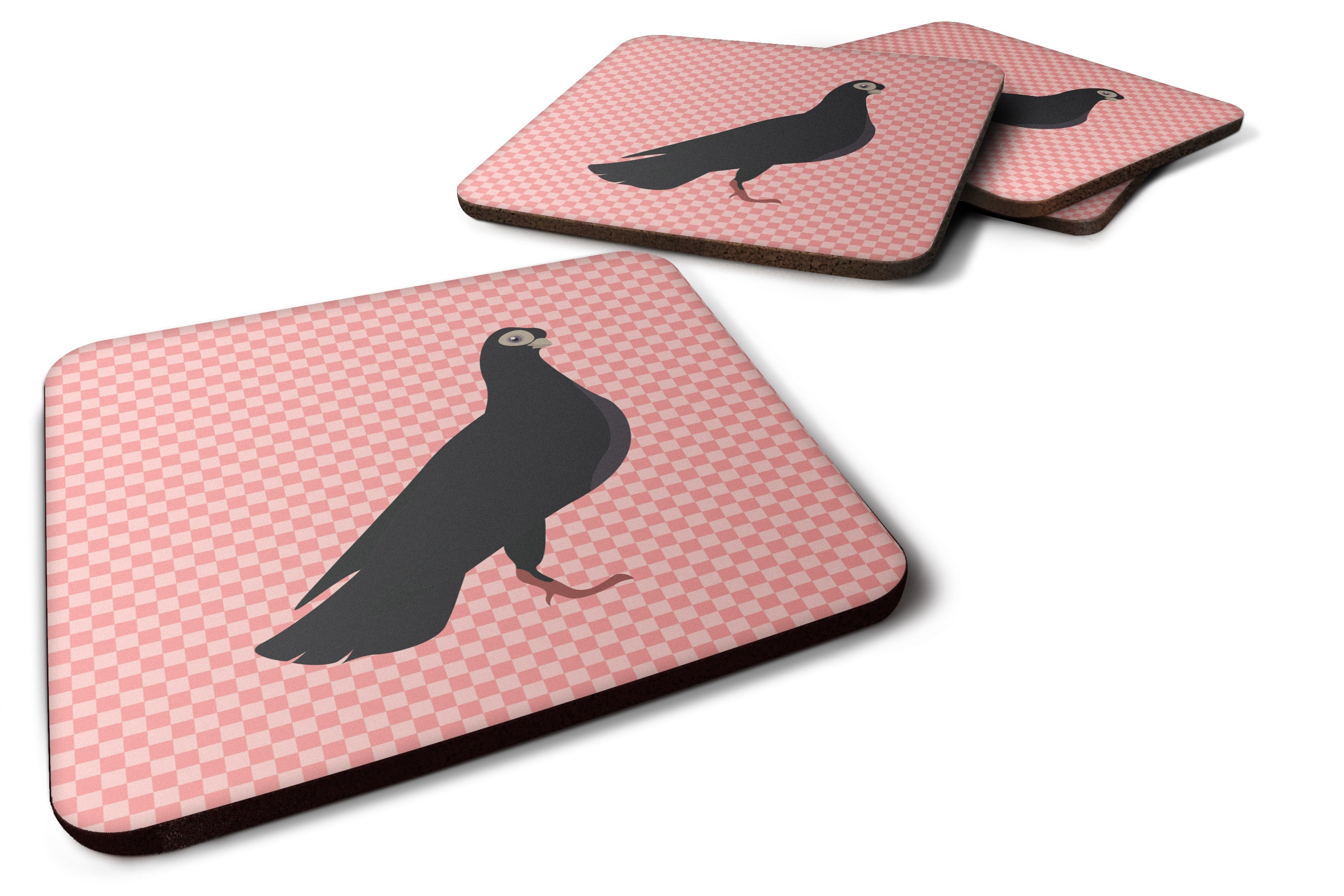 Budapest Highflyer Pigeon Pink Check Foam Coasters Set of 4 Cup Coasters for Indoor Outdoor, Tabletop Protection, Anti Slip, Mouse pad Material