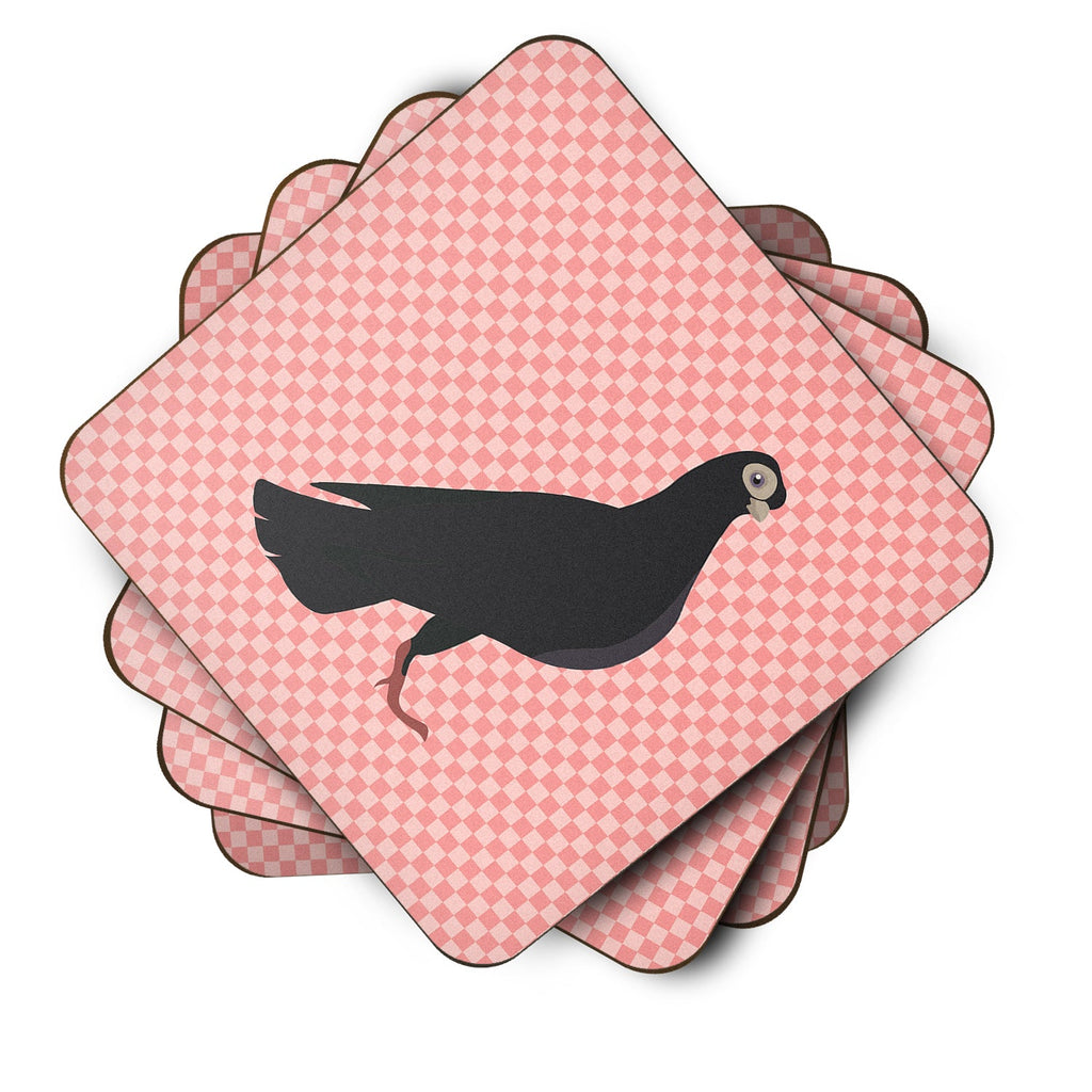 Budapest Highflyer Pigeon Pink Check Foam Coasters Set of 4 Cup Coasters for Indoor Outdoor, Tabletop Protection, Anti Slip, Mouse pad Material