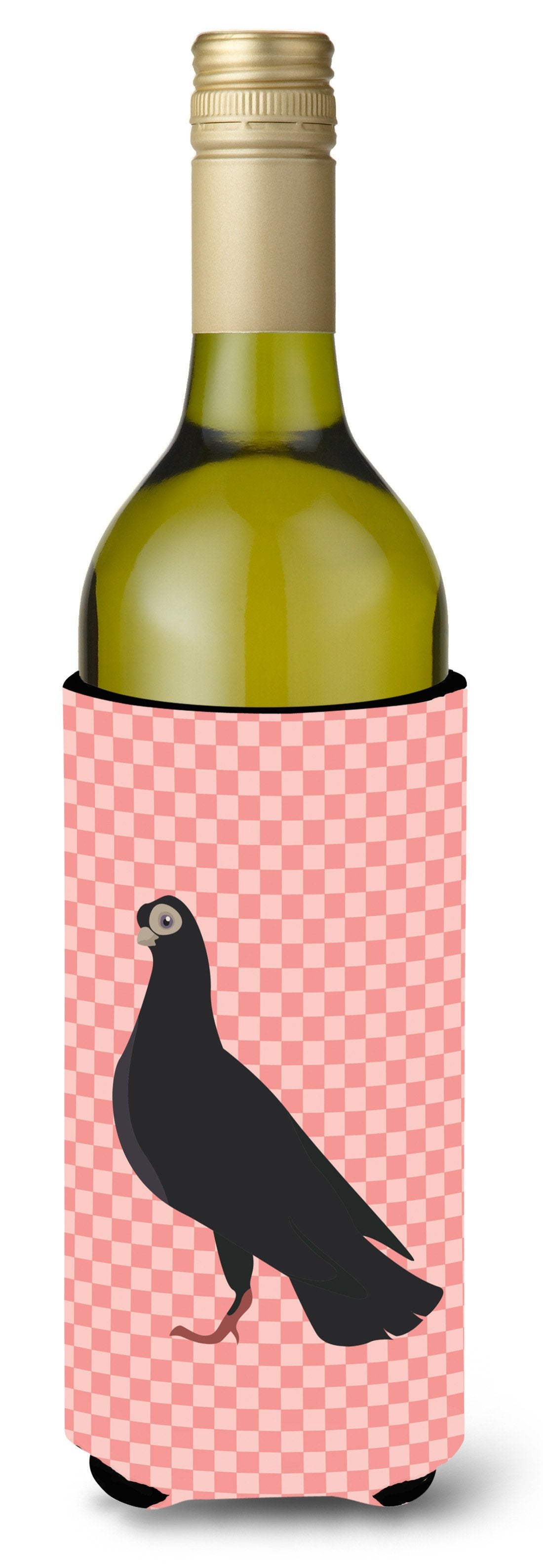 Budapest Highflyer Pigeon Pink Check Wine Bottle Hugger Gift Sleeve for Standard 750 ml Bottles, Insulated Reusable Also Fits Mini Shot & Pint Bottles