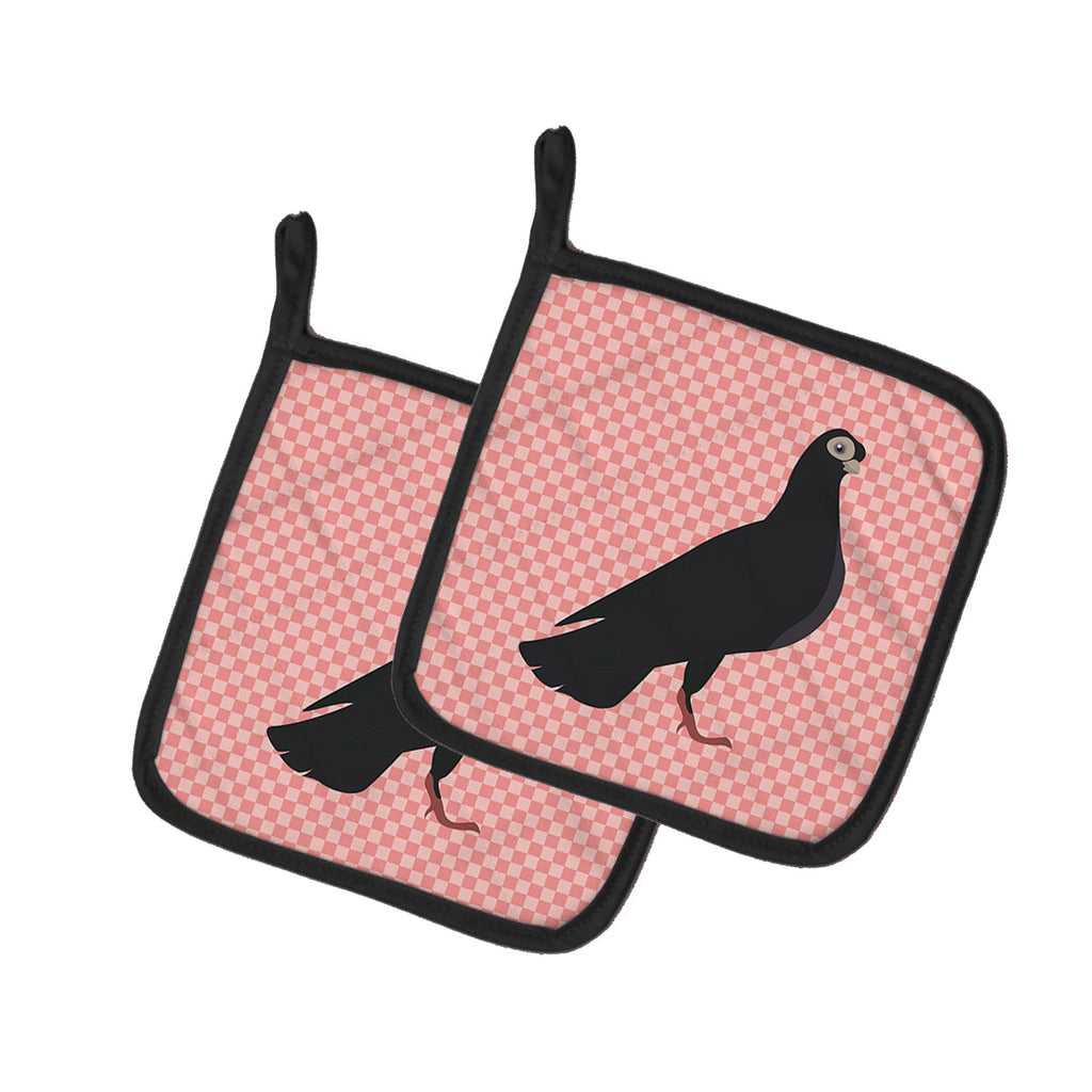 Budapest Highflyer Pigeon Pink Check Pot Holder Set of 2 Heat Resistant Quilted Hot Pads 7.5 x 7.5 Inch, Insulated Kitchen Trivets for Cooking & Baking