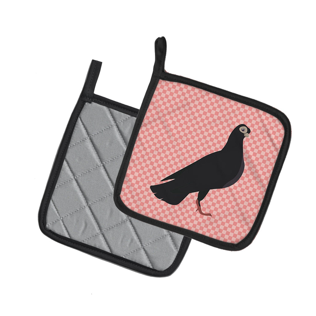 Budapest Highflyer Pigeon Pink Check Pot Holder Set of 2 Heat Resistant Quilted Hot Pads 7.5 x 7.5 Inch, Insulated Kitchen Trivets for Cooking & Baking