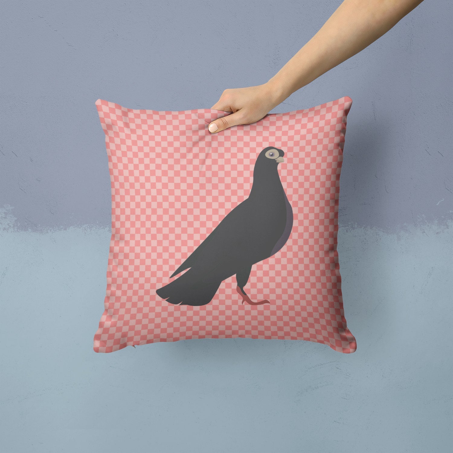 Budapest Highflyer Pigeon Pink Check Decorative Throw Pillow 14x14 Indoor Outdoor Accent Cushion, Fabric Cover with Insert for Sofa, Bed, Porch & Living Room