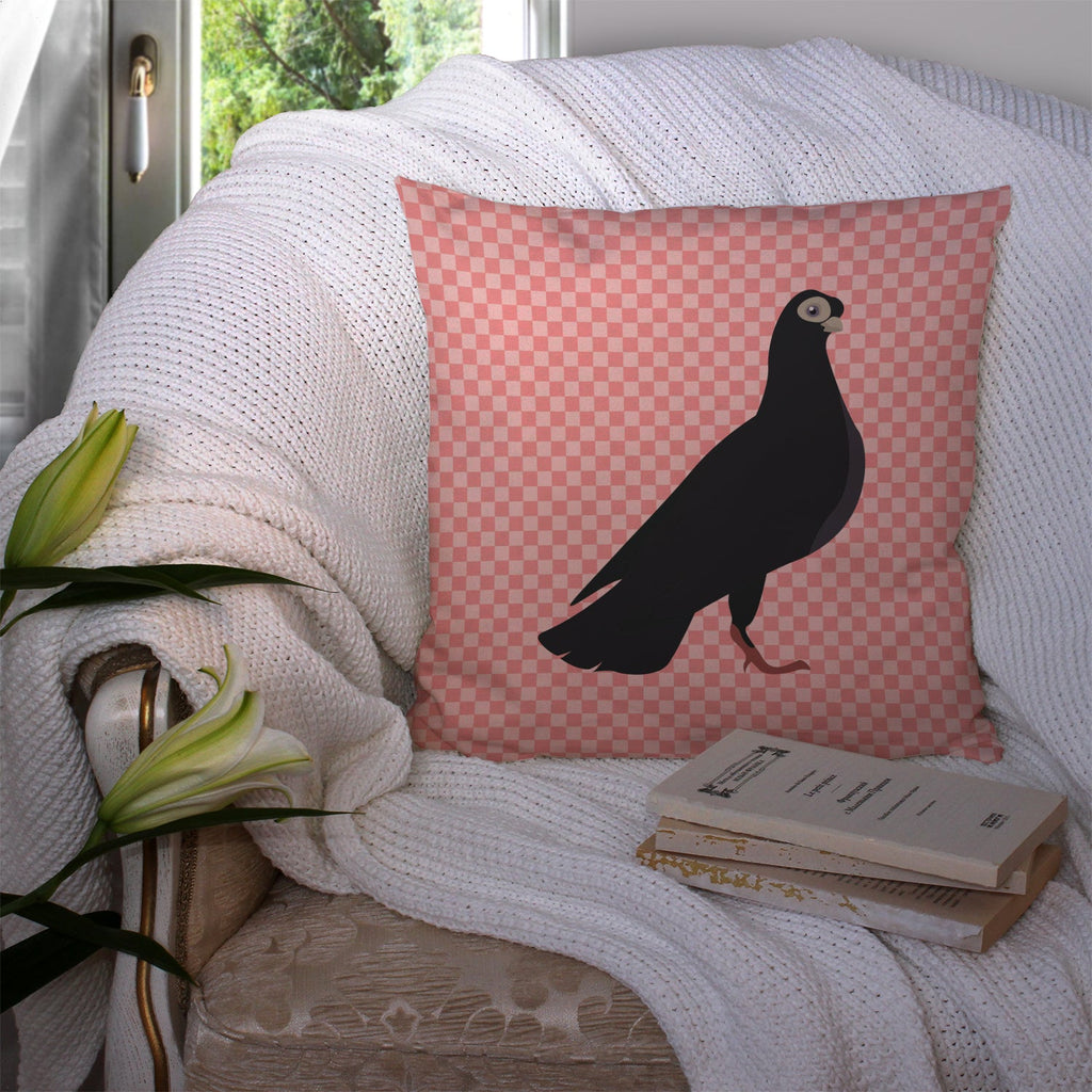 Budapest Highflyer Pigeon Pink Check Decorative Throw Pillow 14x14 Indoor Outdoor Accent Cushion, Fabric Cover with Insert for Sofa, Bed, Porch & Living Room