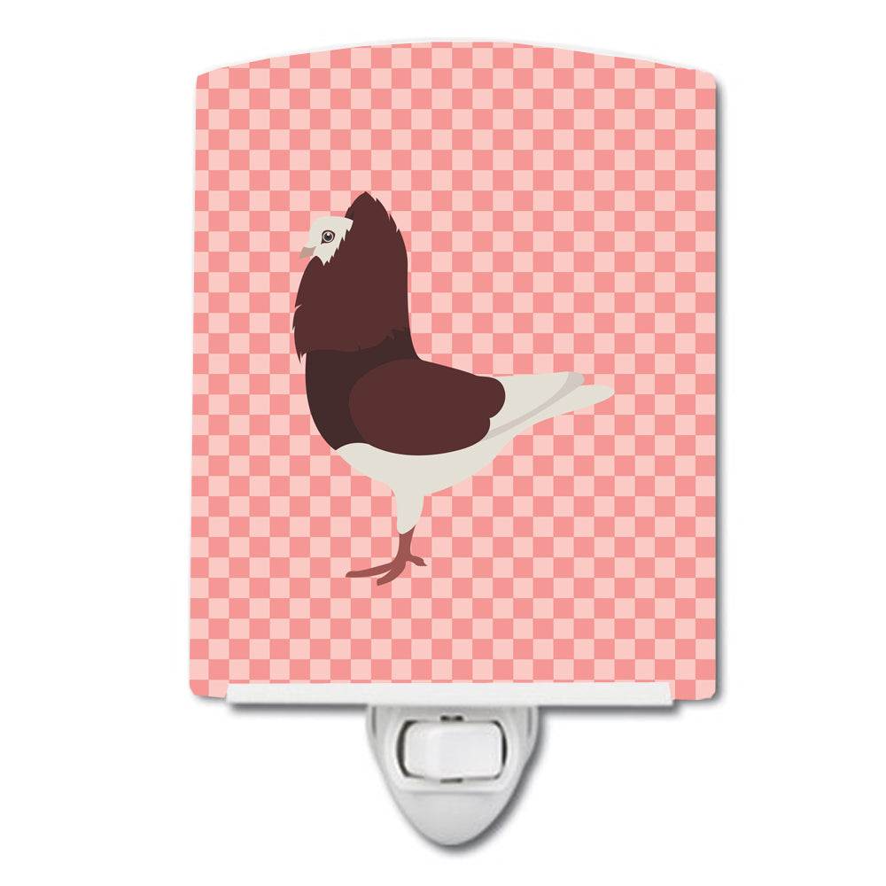 Capuchin Red Pigeon Pink Check Ceramic Night Light Compact, UL-Certified, Ideal for Bedroom, Bathroom, Nursery, Hallway, Kitchen, 6x4x3, Multicolor