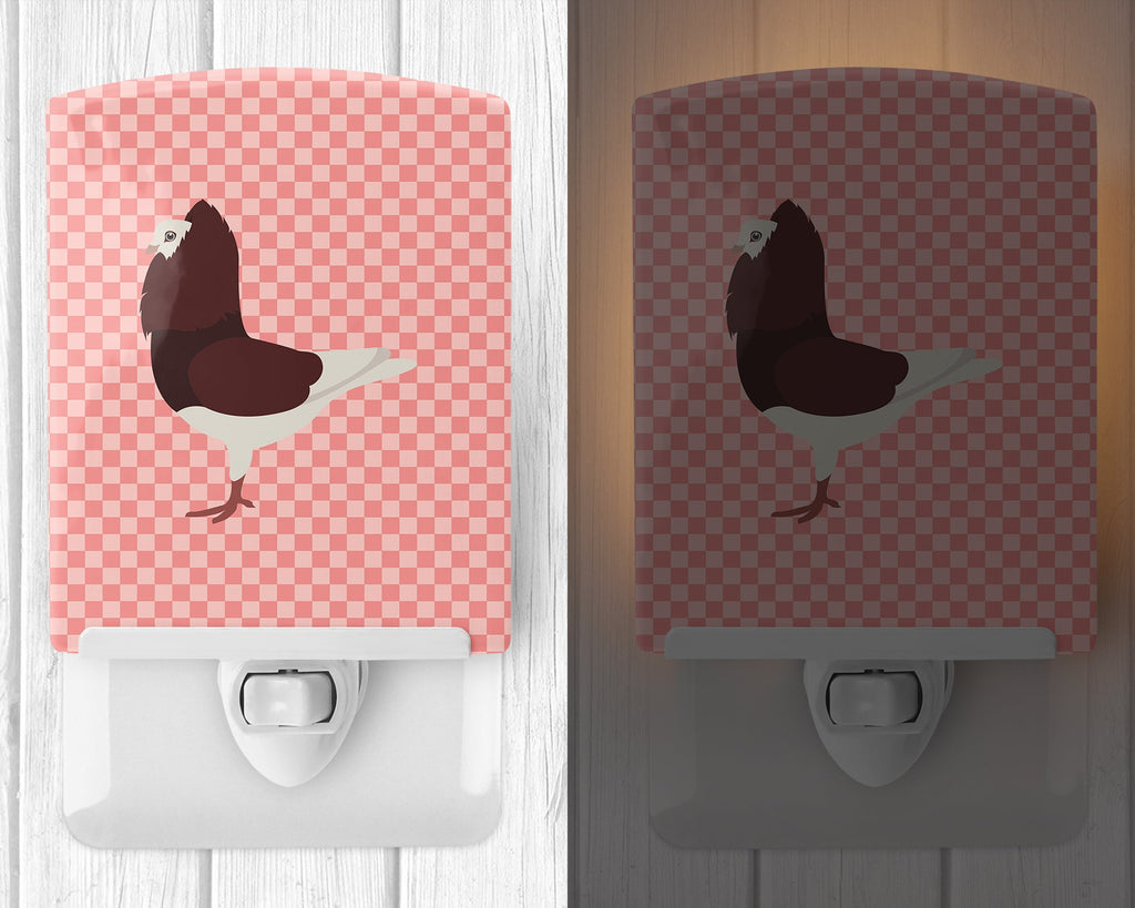 Capuchin Red Pigeon Pink Check Ceramic Night Light Compact, UL-Certified, Ideal for Bedroom, Bathroom, Nursery, Hallway, Kitchen, 6x4x3, Multicolor