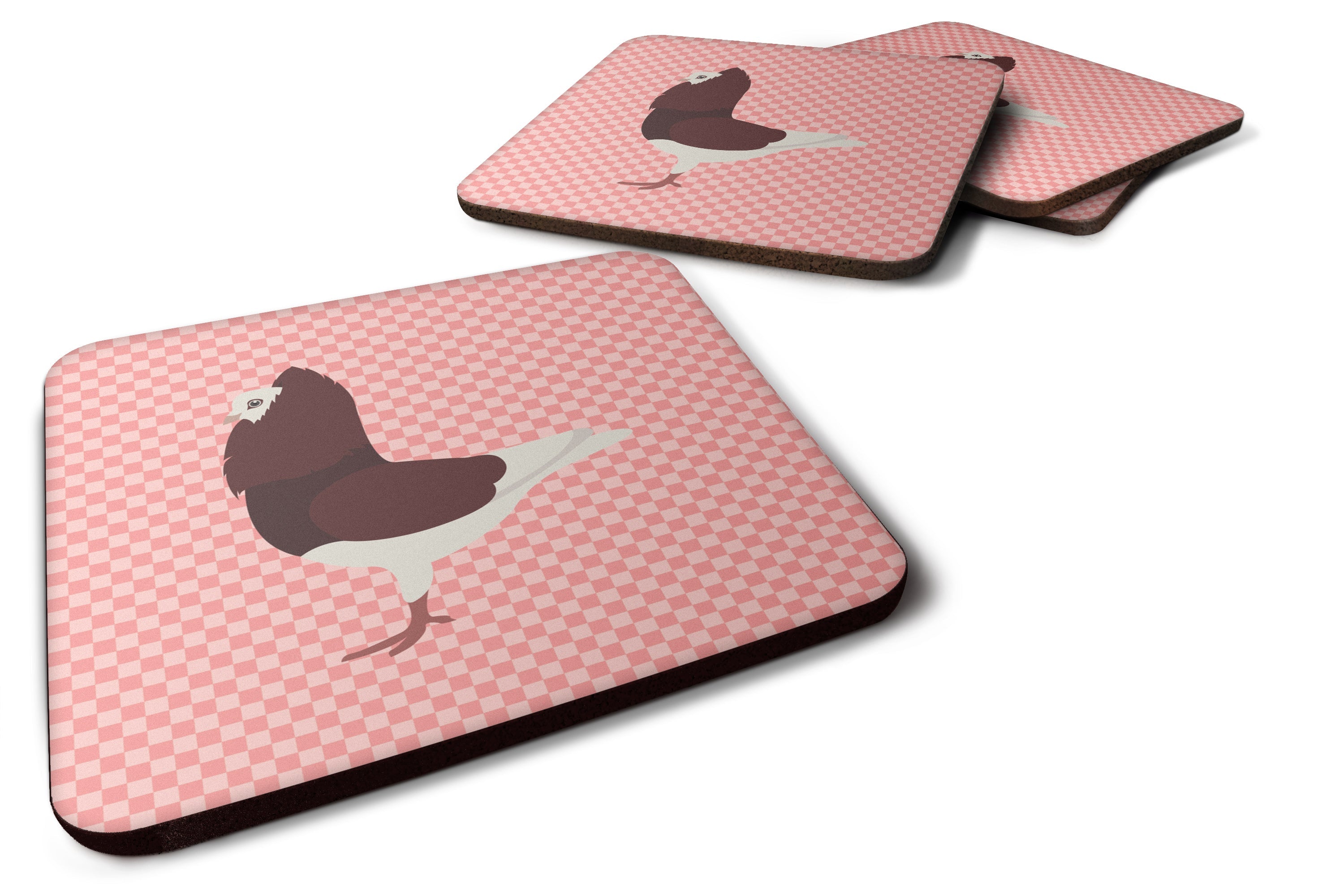 Capuchin Red Pigeon Pink Check Foam Coasters Set of 4 Cup Coasters for Indoor Outdoor, Tabletop Protection, Anti Slip, Mouse pad Material
