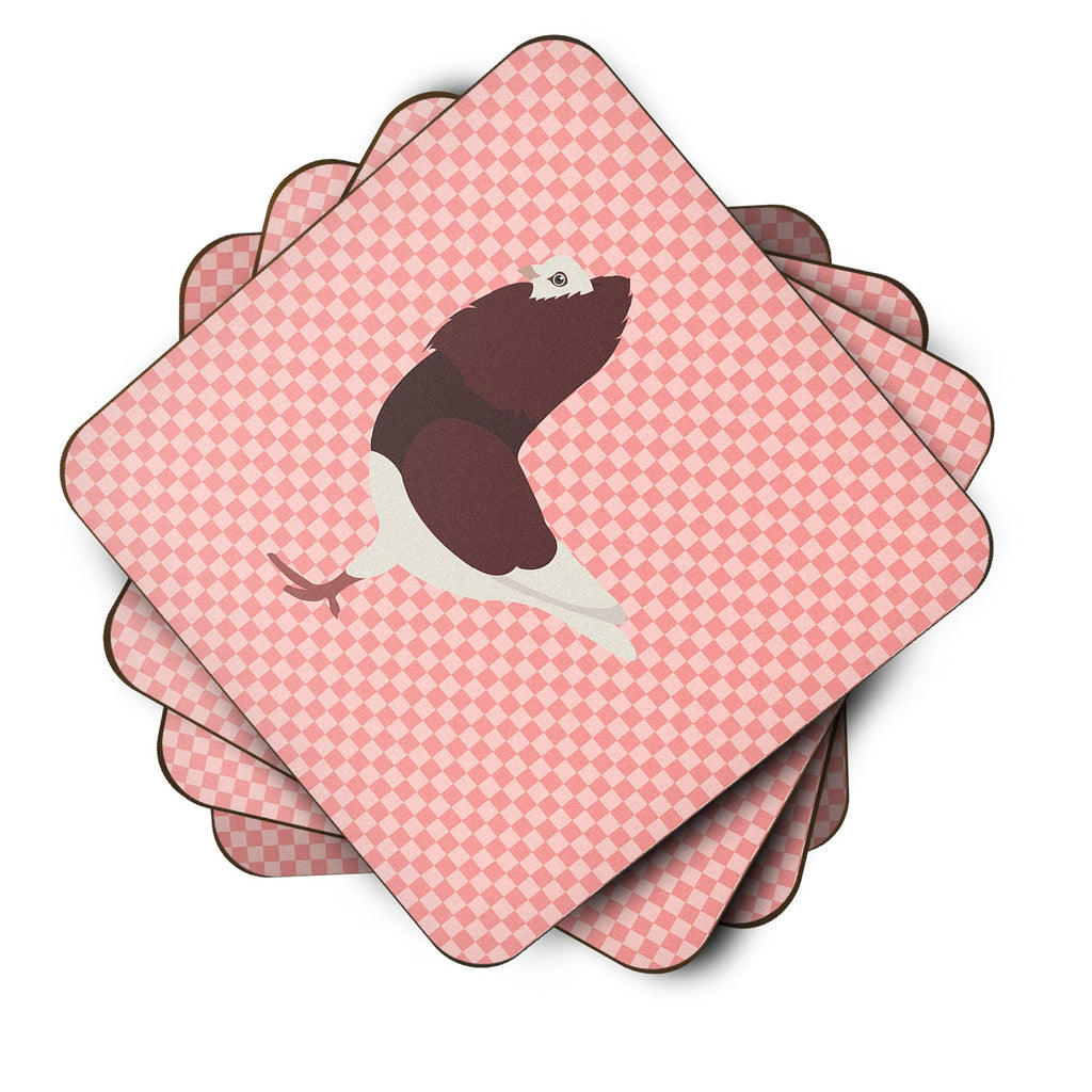 Capuchin Red Pigeon Pink Check Foam Coasters Set of 4 Cup Coasters for Indoor Outdoor, Tabletop Protection, Anti Slip, Mouse pad Material