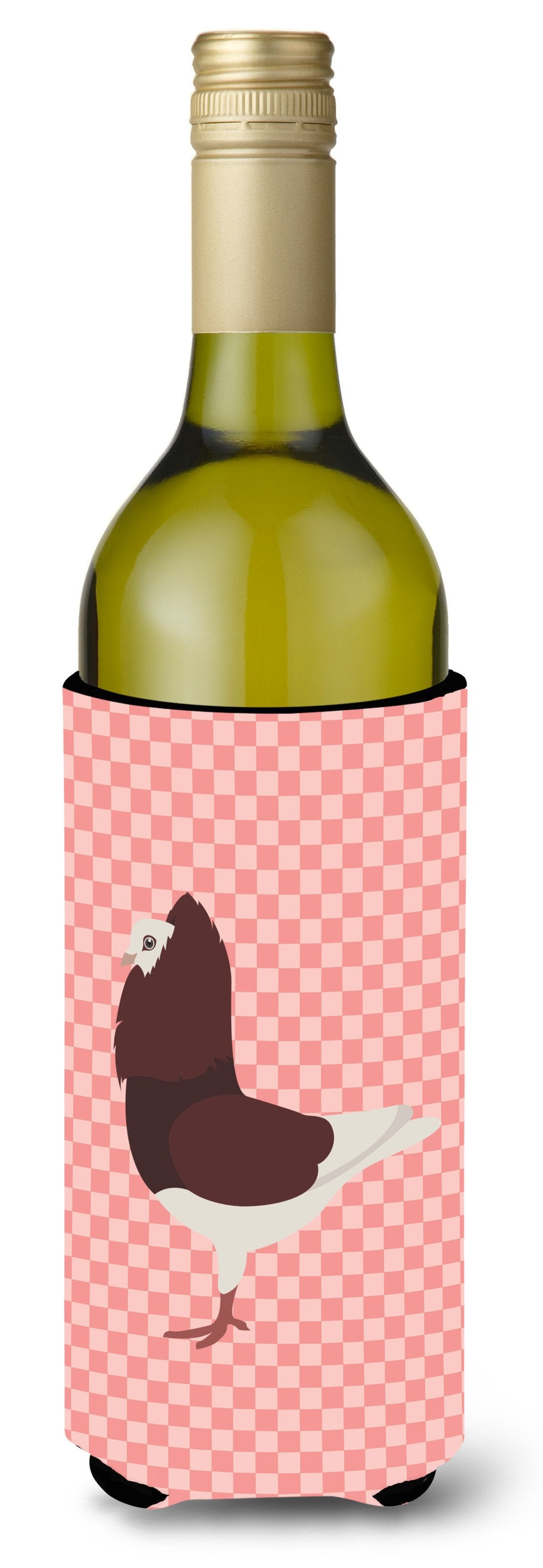 Capuchin Red Pigeon Pink Check Wine Bottle Hugger Gift Sleeve for Standard 750 ml Bottles, Insulated Reusable Also Fits Mini Shot & Pint Bottles