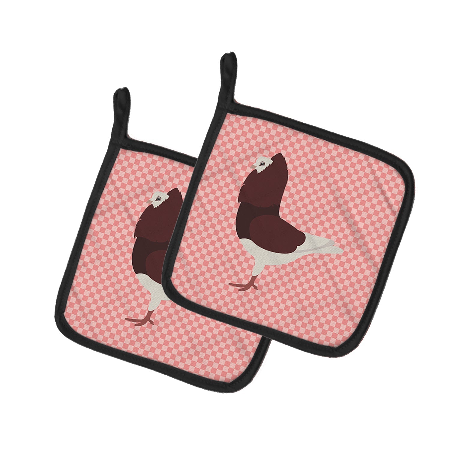 Capuchin Red Pigeon Pink Check Pot Holder Set of 2 Heat Resistant Quilted Hot Pads 7.5 x 7.5 Inch, Insulated Kitchen Trivets for Cooking & Baking